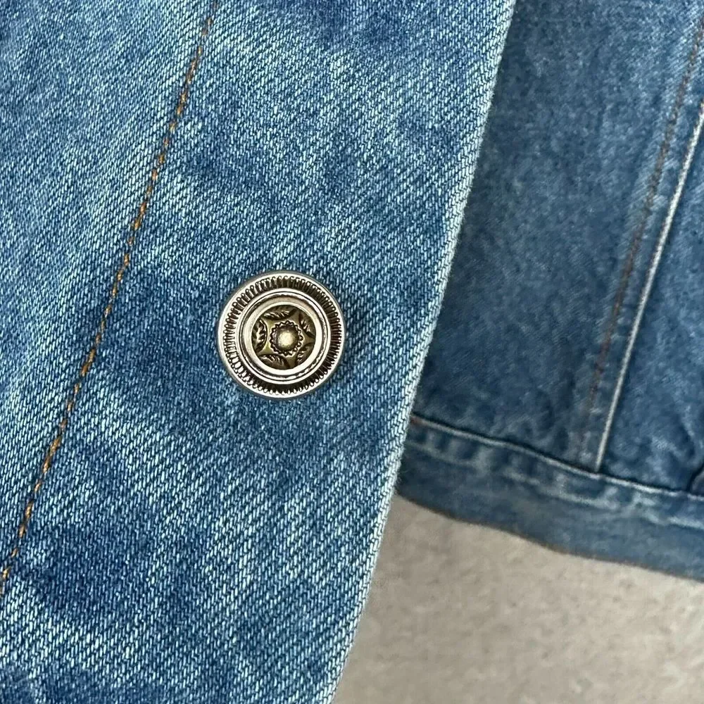 VTG Halo Casuals Denim Trucker Jacket XL Blue Embroidered Eagle‎ First American
